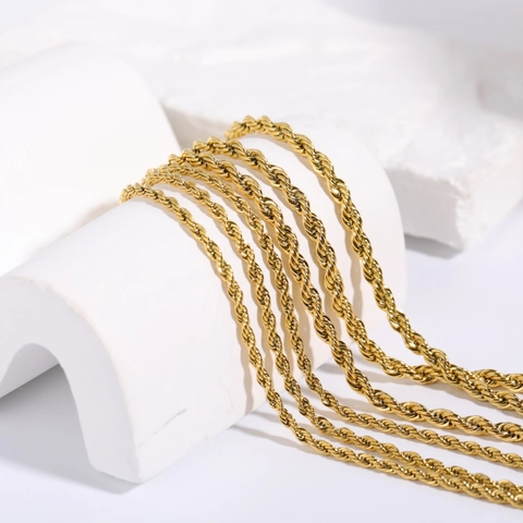 Collana Catena A Fune Acciaio Inossidabile Placcato Oro 18K Moda Minimalista Gioielli Di Base Per Donne Uomini