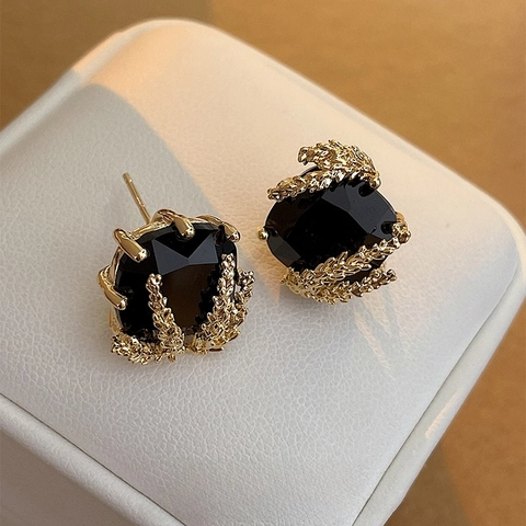 Vierkante Zwarte Strass Oorknopjes Met 925 Sterling Zilveren Oorknopje Tarwe Ear Vintage Koperen Sieraden Voor Vrouwen