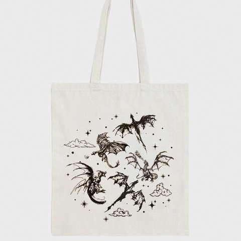 Bolso De Lona Con Ilustración De Dragón Para Amantes De Los Libros Inspirado En Novelas De Fantasía De Algodón Reutilizable
