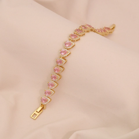 Herz Rosa Zirkon Armband Für Damen Elegante Kupfer Vergoldet Wassertropfen Flügel Form Schmuck Mode