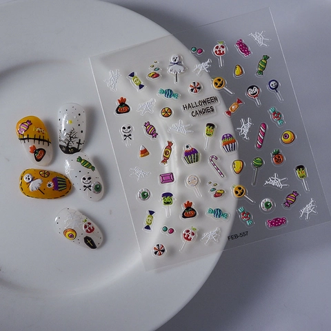 Halloween Nagel Stickers 5D Reliëf Geest Snoep Pompoen Ontwerp Waterdicht DIY Manicure Decoratie Voor Vrouwen