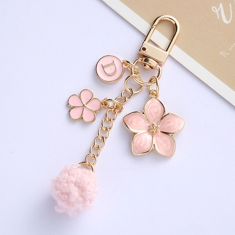 Portachiavi Pompon Fiore Lega Zinco Smalto Lettera D Pendente Ciondolo Borsa Accessorio Floreale Elegante