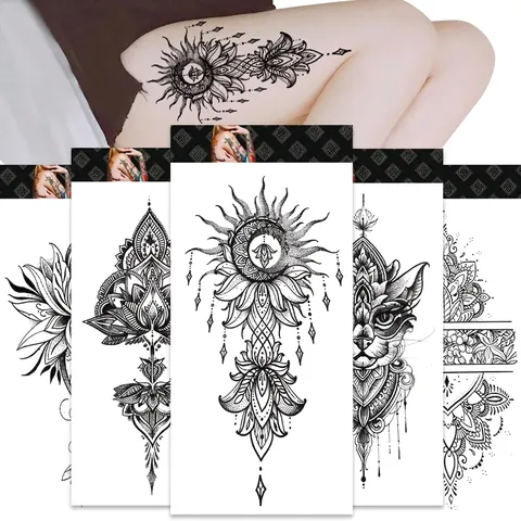 Temporary Tattoo Stickers Waterproof 3D Tribal Mandala Animal Floral Sketch Body Art Men Women Long Lasting Breathable