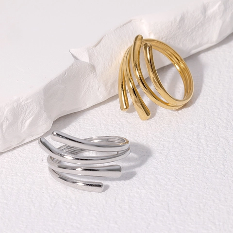 Minimalistischer Geometrischer Offener Ring Aus Edelstahl 18K Vergoldet Verstellbares Band Schmuck Für Damen Modern