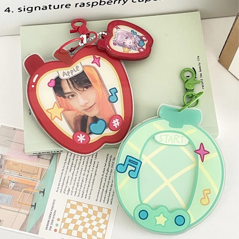 Acrylic Fruit Photocard Holder Keychain Apple Melon Shape Idol Card Storage Case Bag Pendant Cute