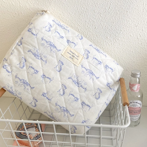 Gesteppte Baumwoll Make-up Tasche Blumenmuster Tragbare Kosmetiktasche Mit Großem Fassungsvermögen Reise Toilettenartikel