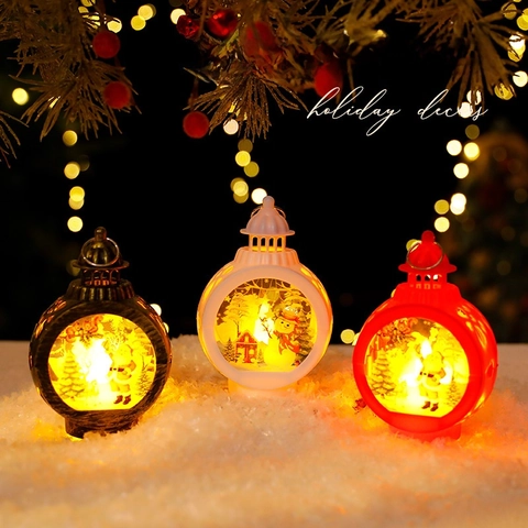 Christmas LED Wind Lamp Lantern Plastic Battery Operated Warm Light Hanging Ornaments Snowman Santa For Holiday Party Decor
