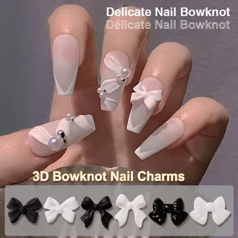 3D Strik Nagelkunst Charms Hars Zwart Wit Lint Strik Flatback Manicure DIY Decoratie Accessoires