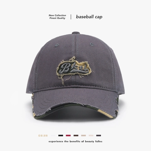 Distressed Cotton Baseball Cap Camouflage Under Brim Vintage Washed Embroidery Adjustable Sun Hat For Men Women