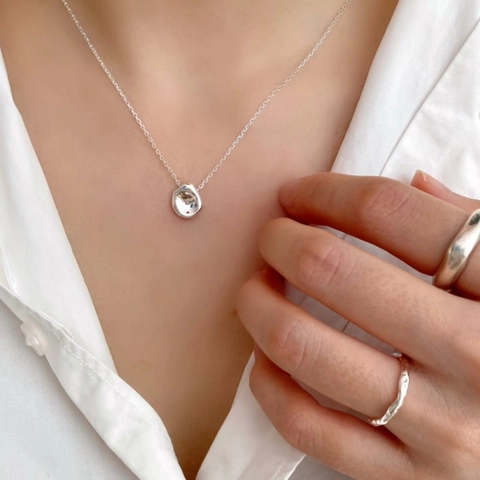 Collana In Argento Sterling 925 Con Ciondolo A Disco Concavo Organico Irregolare Gioielli Minimalisti Per Donna