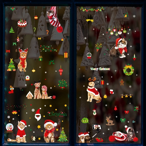 Adesivi Statici per Finestre di Natale Fronte Retro Babbo Natale Pupazzo di Neve Renna Gnomi Decalcomanie per Porte in Vetro