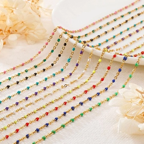 Roestvrijstalen Satellietketting Ketting Met Gekleurde Emaille Hars Kralen Bohemian Minimalistische Sieraden Voor Dames