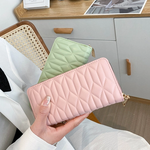 Women Quilted PU Leather Long Wallet Clutch Zip Around RFID Blocking Large Capacity Phone Purse Elegant Fashion