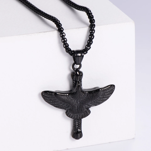 Collana Con Pendente A Croce Aquila Da Uomo Vintage Punk Gothic Acciaio Inossidabile 304 Ali Spiegate Gioielli Uccello