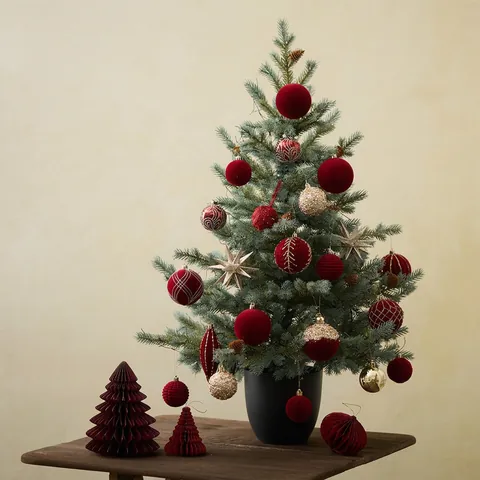 Albero Di Natale Artificiale In PE Decorazione Da Tavolo Con Ornamenti Pigne Decorazioni Per Feste Natalizie Miniatura