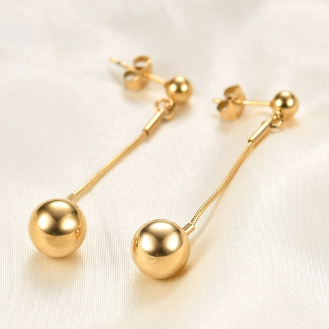 Pendientes De Gota De Bola De Acero Inoxidable 304 Minimalista Pulido Esfera Redonda Colgante Cadena De Serpiente Para Mujeres Joyería Elegante