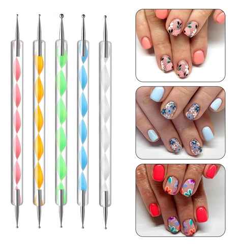 Double Ended Nail Dotting Pen Tools With Acrylic Spiral Grip And Metal Ball Tips For Manicure Art DIY Professional Design