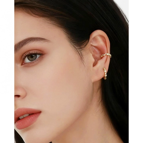 Ear Cuff In Argento Sterling 925 Da Donna Zirconia Cubica Scintillante Orecchino A Clip Rotondo Geometrico Gioielli