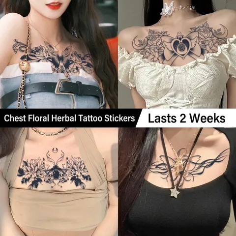 Autocollants De Tatouage Temporaire Réalistes Au Jus D'Herbe Imperméables Semi Permanents Design Papillon Rose Pour Poitrine