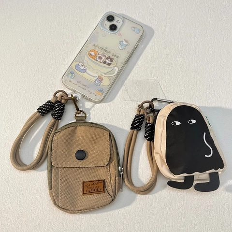 Mini Nylon Leinwand Münzbörse Handy Lanyard Kurz Geflochten Anti-Verlust Gurt Kopfhörer Tasche Schlüsselbund Für Reise Täglich Dekoration