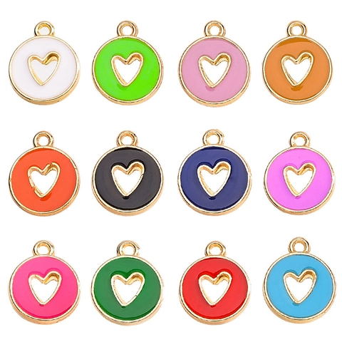 Charms Rotondi Cuore Cavo Lega Smalto Pendenti Per Creazione Di Gioielli Fai Da Te Bracciale Collana Orecchini Accessori
