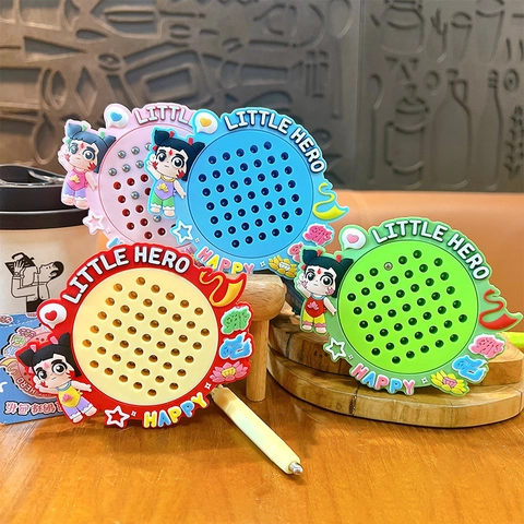 Cartoon Boy Hero Magnetic Bead Drawing Board Keychain Portable Stress Relief Educational Toy Pendant For Students Children Kids
