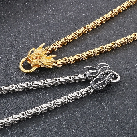 Collar Para Hombre De Acero Inoxidable Doble Cabeza De Dragón Cadena Bizantina Punk Vikingo Retro Gótico Joyería