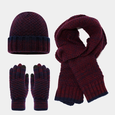 Gorro Bufanda De Punto Y Guantes Táctiles Acrílico Cálido Grueso Invierno Exterior Color Contraste Moda Adulto
