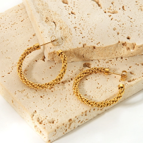 Orecchini A Cerchio Intrecciati Acciaio Inossidabile Placcato Oro 18 Carati Intrecciati A Forma Di C Gioielli Eleganti Per Donne