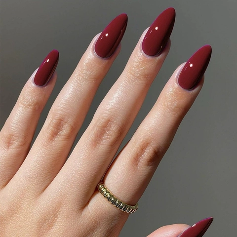 Unghie Finte A Pressione Rosso Vino Forma Mandorla Lunga Plastica ABS Manicure Fai Da Te Per Donne