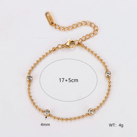 Elegante Pulsera De Cadena De Bolas Con Circones Incrustados De Acero Inoxidable Pulido Joyería Minimalista Para Mujer
