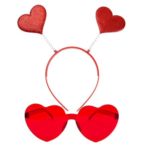 Heart Headband And Sunglasses Sequin Feather Spring Valentine's Day Party Favor Accessories Cute For Women