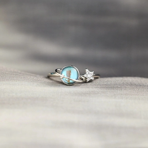 Anillo Fidget de Plata de Ley 925 para Mujer Anillo Ajustable Abierto de Planeta Estrella Luna Giratoria Joyería Minimalista con Strass