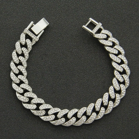 Heren Hip Hop Iced Out Cuban Link Armband Legering Strass Zware Curb Chain Armband Voor Heren Streetwear Mode Sieraden