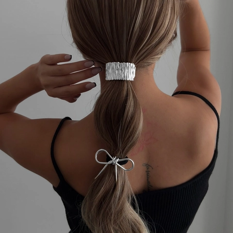 Gomas Para El Cabello De Aleación Metálica Con Nudo De Lazo Textura Arrugada Irregular Soporte Para Cola De Cavallo De Moda Accesorios Para El Cabello