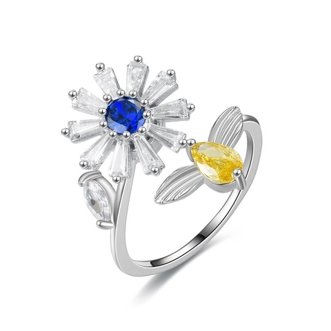 Drehbarer Verstellbarer Offener Ring Für Damen Kupfer Strass Spinner Ring Böser Blick Blume Sonnenblume Biene Hase Herz Modeschmuck