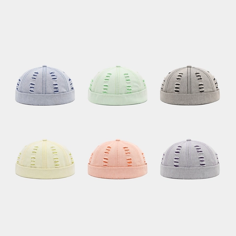 Gorro Docker Retro Unisex Rasgado Algodón Gorra Sin Visera Ajustable Streetwear Miki Sombrero Estilo Vintage