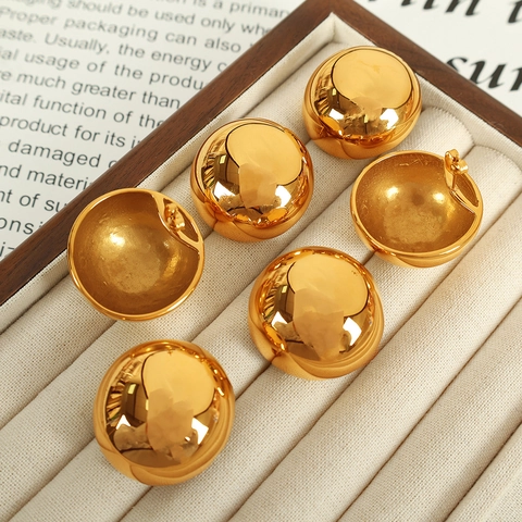 Orecchini a Bottone a Cupola Oro Esagerati per Donna Acciaio Inossidabile Lucidato a Specchio Grandi Orecchini a Sfera Gioielli Moda Retro