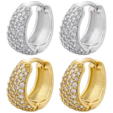 Messing Cubic Zirconia Huggie Hoop Oorbellen Luxe Pave Rond Minimalistische Mode Sieraden Voor Vrouwen