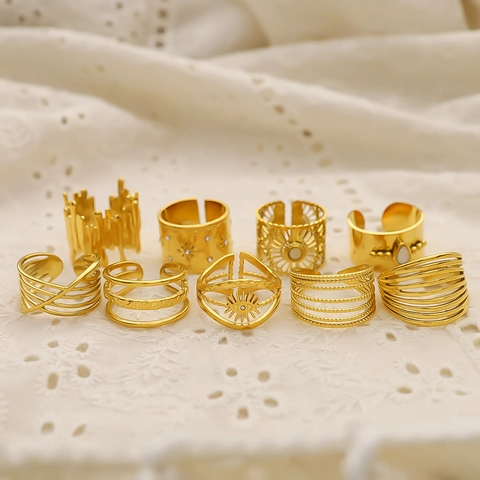 Anelli Aperti Vintage Francesi Acciaio Inossidabile Placcato Oro 18K Cavo Geometrico Malocchio Conchiglia Gioielli Donna