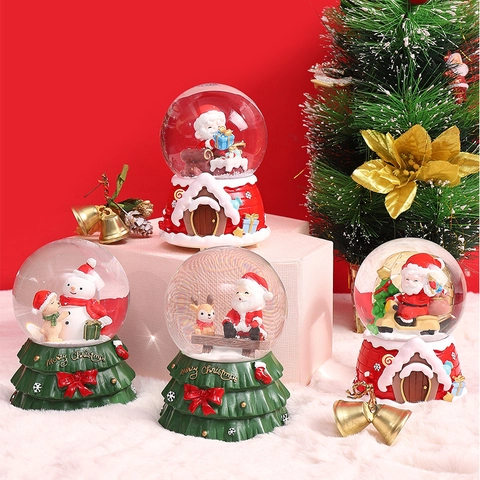 Carillon Palla di Neve di Natale Babbo Natale Renna Sfera di Cristallo Con Luce a LED Resina Vetro Ornamento Natalizio da Tavolo