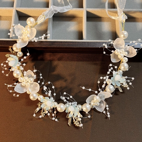 Corona Di Fiori Da Sposa Cerchietto Perla Artificial Farfalla Cristallo Fatto A Mano Elegante Fascia Per Capelli Per Matrimonio