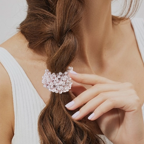 Imitation Artificial Pearl Beaded Hair Ties High Elastic Scrunchies Elegant Handmade Hair Bands For Women Ponytail Holder