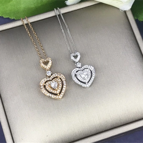 Herz Anhänger Halskette Kupfer Zirkonia Doppelschicht Verschachtelt Braut Hochzeit Schmuck Elegant Romantisch Für Frauen
