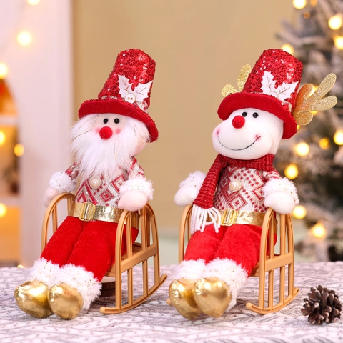 Muñeca De Peluche De Navidad Sentada En Mecedora Sombrero De Lentejuelas Papá Noel Muñeco De Nieve Reno Decoración Mesa