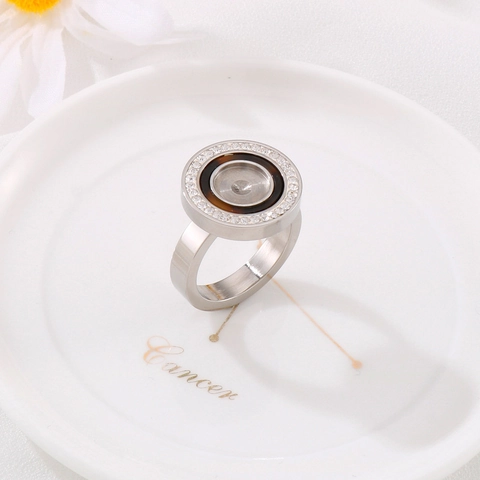 Anillo De Sello Redondo De Moda Acero Inoxidable Con Circón E Incrustación De Resina Joyería De Dedo Geométrica Minimalista Para Hombres Mujeres