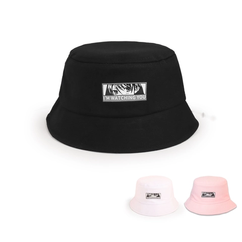 Kids Cotton Bucket Hat Sun Protection Wide Brim Anime Eyes Patch Letter Print Casual Streetwear Style For Boys Girls
