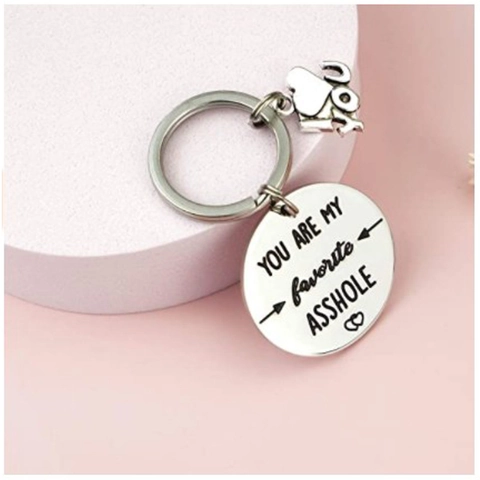Funny Stainless Steel Keychain For Valentine Gift You Are My Favorite Asshole Lettering Pendant Key Ring For Couples