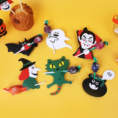 Halloween Cartoon Lutscher Deko Karten Set Vampir Geist Hexe Muster Papier DIY Party Süßigkeiten Verpackung Zubehör