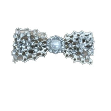 Rhinestone Artificial Pearl Bow Hair Clip Hollow Design Silver Alloy Duckbill Clip Elegant Sparkling Hair Accessory For Women